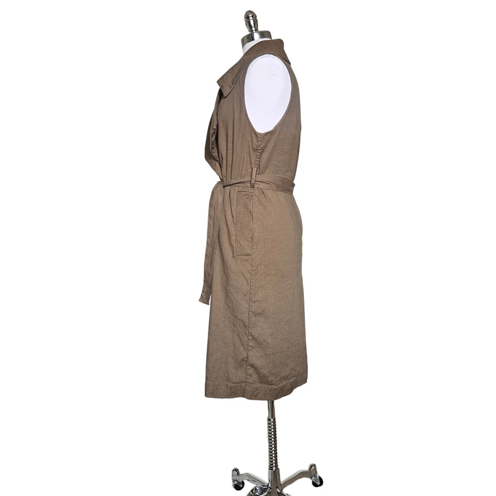 Anthropologie Hollis Tie Front Olive Sleeveless Trench Coat Vest Dress Sz Small - Picture 8 of 10